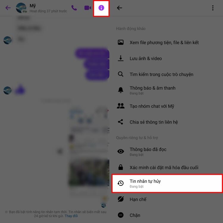 tự động xóa tin nhắn trên Messenger