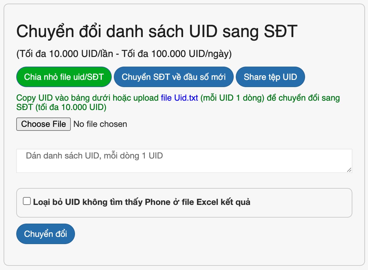 tool convert UID -> SĐT